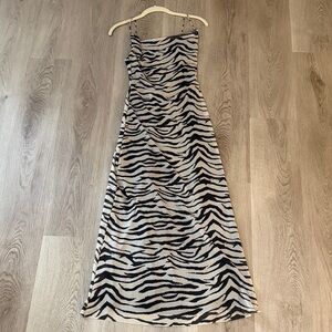 Zara Black and Cream Zebra Midi Dress